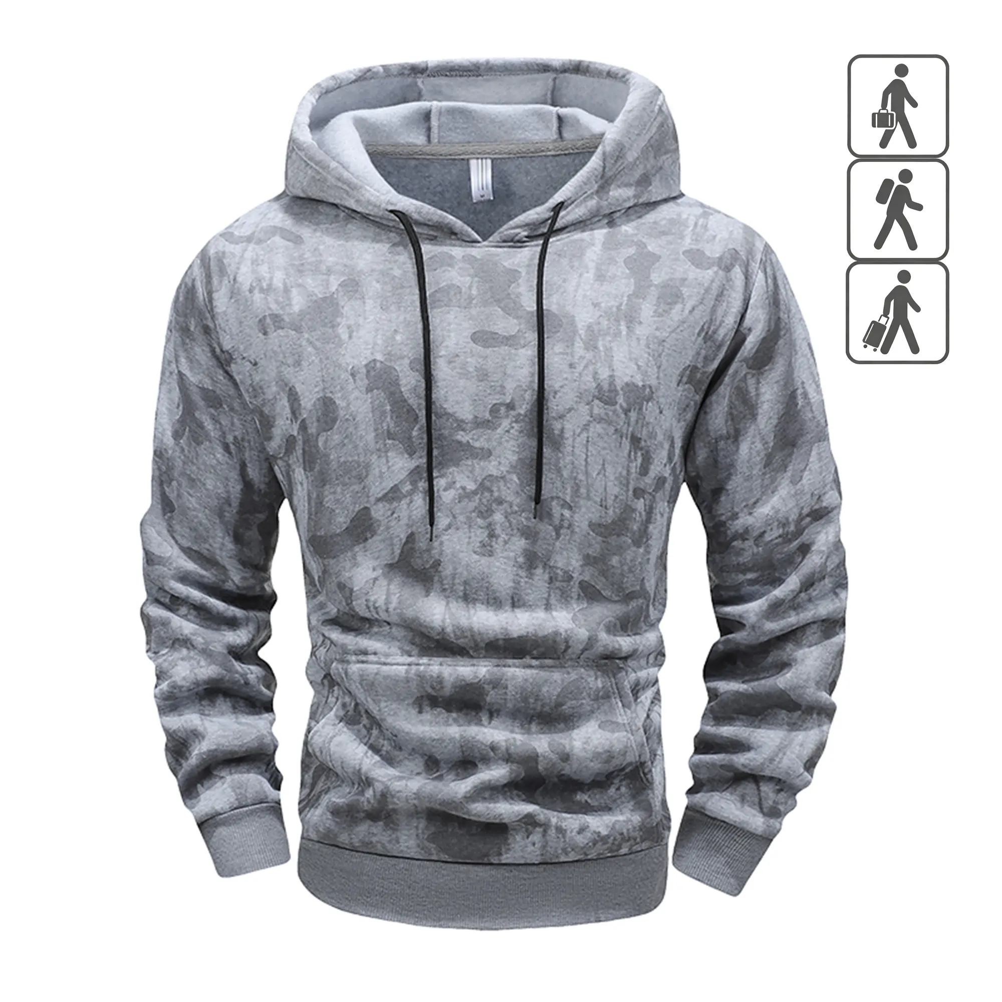 Men’s autumn/winter printed hooded sweatshirt, versatile sporty casual loose-fit hoodie