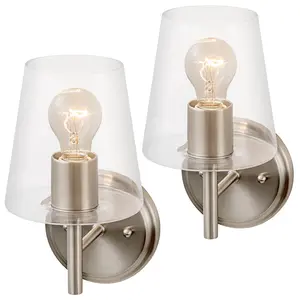 2-Pack Brushed Nickel Armed Sconce Wall Lamp with Clear Glass Shade
