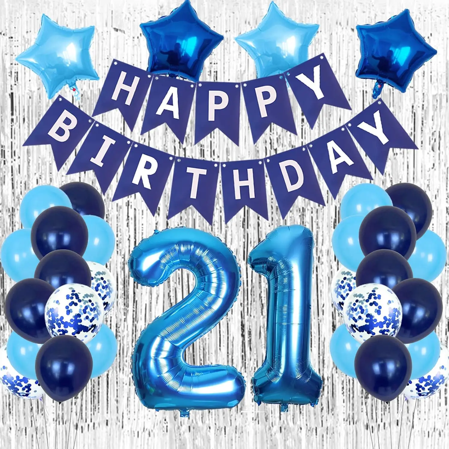 21 Birthday DecorationsBlue 21St Birthday Decorations Boys Girls Party SuppliesHappy 21St 2Nd 1St Birthday Balloons Suppliers With Foil Fringe Curtains For Kids Men Woman Birthday Party (21St)
