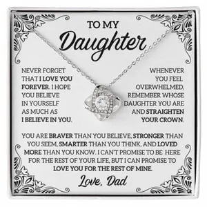 To My Daughter Necklace, Gift From Dad, Daughter Gift, Daughter Necklace, Love Knot Necklace, Meaningful Jewelry with Message Card, Birthday Christmas Graduation Gift for Daughter, Inspirational Pendant Necklace for Her, Special Dad-to-Daughter Gift Box