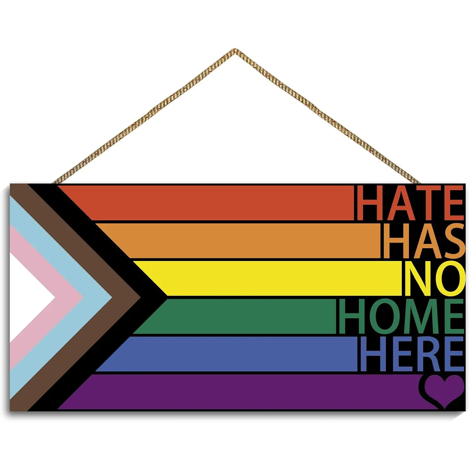 LGBT Rainbow Sign Front Door Decor, Hate Has No Home Here Pride Flag Wooden Wall Decor,Gay Pride Rainbow Decorations for Home Wall Porch Front Door Classroom