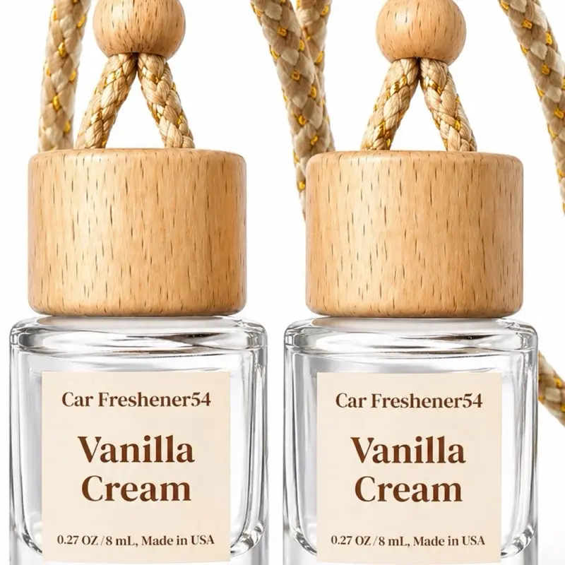 Vanilla Cream Car Freshener, 0.27 OZ (8 mL) Made in USA, Odor Eliminator Deodorizer with Wooden Cap & Rope, Scented Fragrance for Cars Accessories, Car Odor Eliminator
