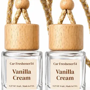 Vanilla Cream Car Freshener, 0.27 OZ (8 mL) Made in USA, Odor Eliminator Deodorizer with Wooden Cap & Rope, Scented Fragrance for Cars Accessories, Car Odor Eliminator