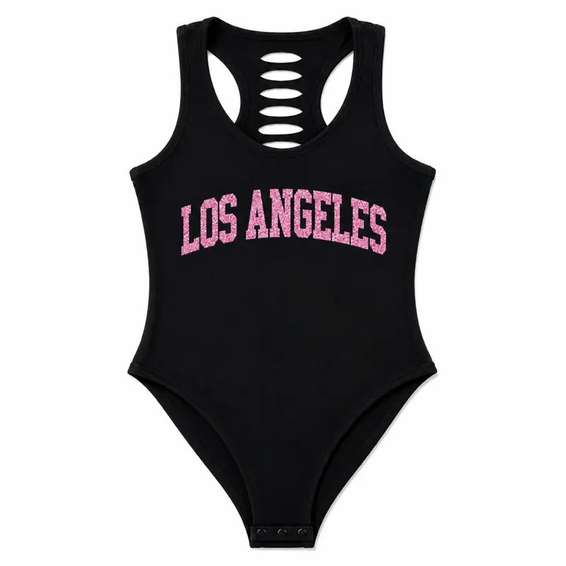 Black/Pink Glitter Los Angeles Baseball Bodysuit, Women's Dodger Gift, LA Gift