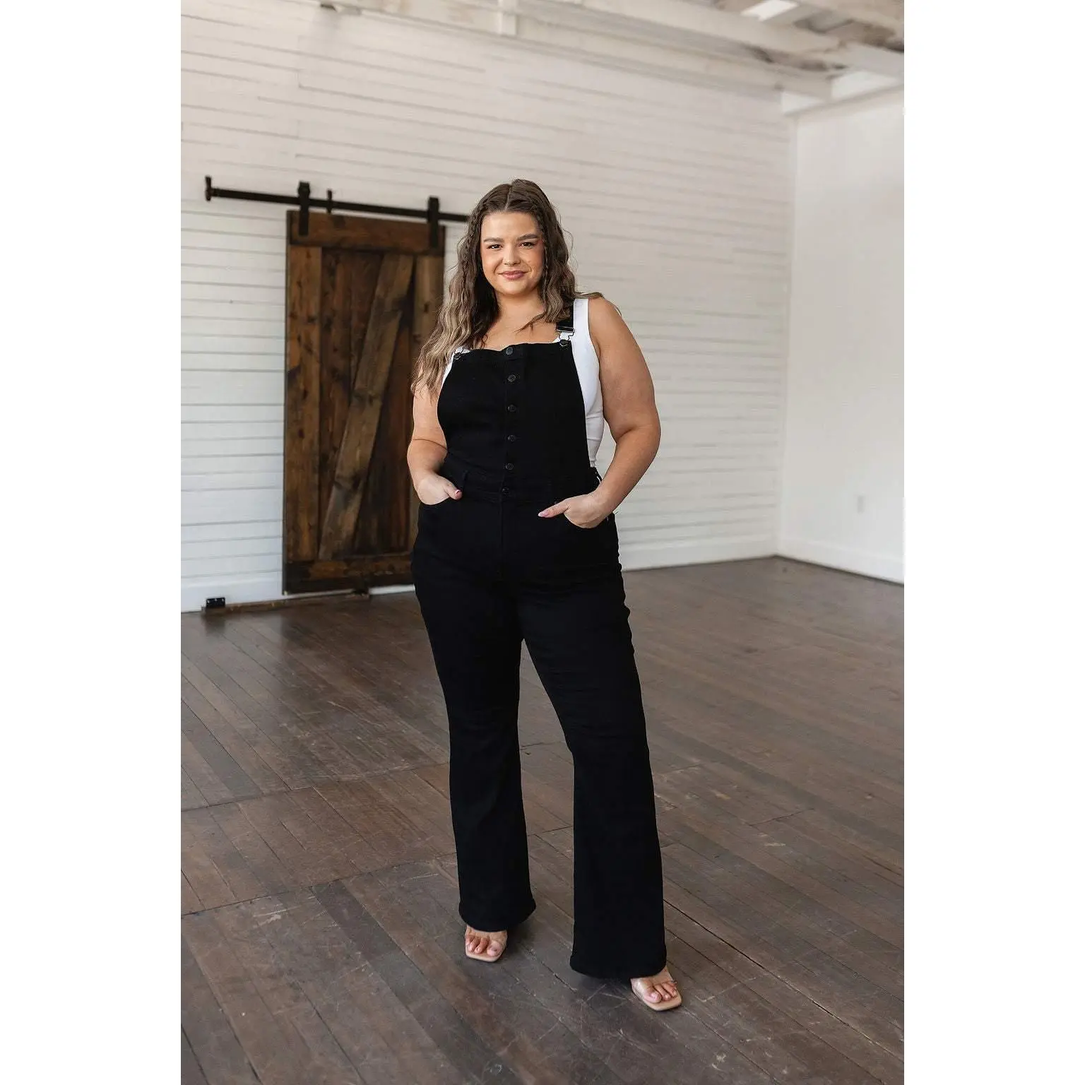 Imogene Control Top Retro Flare Overalls in Black