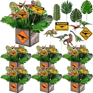 6 Set Dinosaur Party Table Centerpiece Decorations Includes Cassette Tape Bucket Centerpiece Sticks Table Toppers Photo Booth Props with Paper Decor for Party