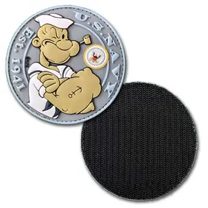 US Navy Popeye The Sailor Since 1941 3.75" Veteran Morale PVC Patch 3.5 inch Wide 3 mm Thick with Male Velcro Back