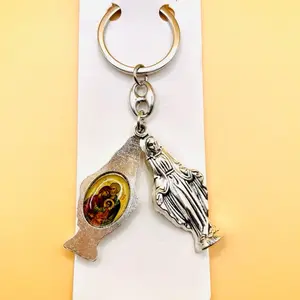 Keychain Virgin Mary Sliding Locket with Holy Family Inside - Religious Charm Pendant