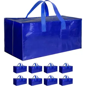 8 Pack Oversized Moving Bags with Handles & Zippers, Large Tote for Moving and Saving, Blue