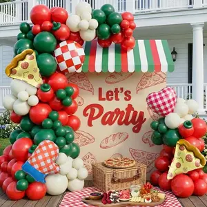 Pizza Party Balloon Kit with Red, Green & White Latex Arch, Checkered Balloons for Party Decor