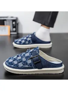 Men's Summer Breathable Baotou Slippers, Anti-Odor Canvas Shoes, Outdoor Lazy One-Step Cool Sandals, New Style Half-Slippers