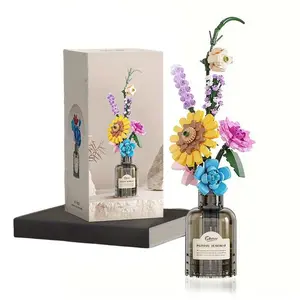 Creative Flower Building Set with Vase(The vase requires assembly), DIY Floral Kit for Adults & Kids over 6 Years, Perfect Valentine's Day Gift, Home Decor Idea, Flower Building Blocks