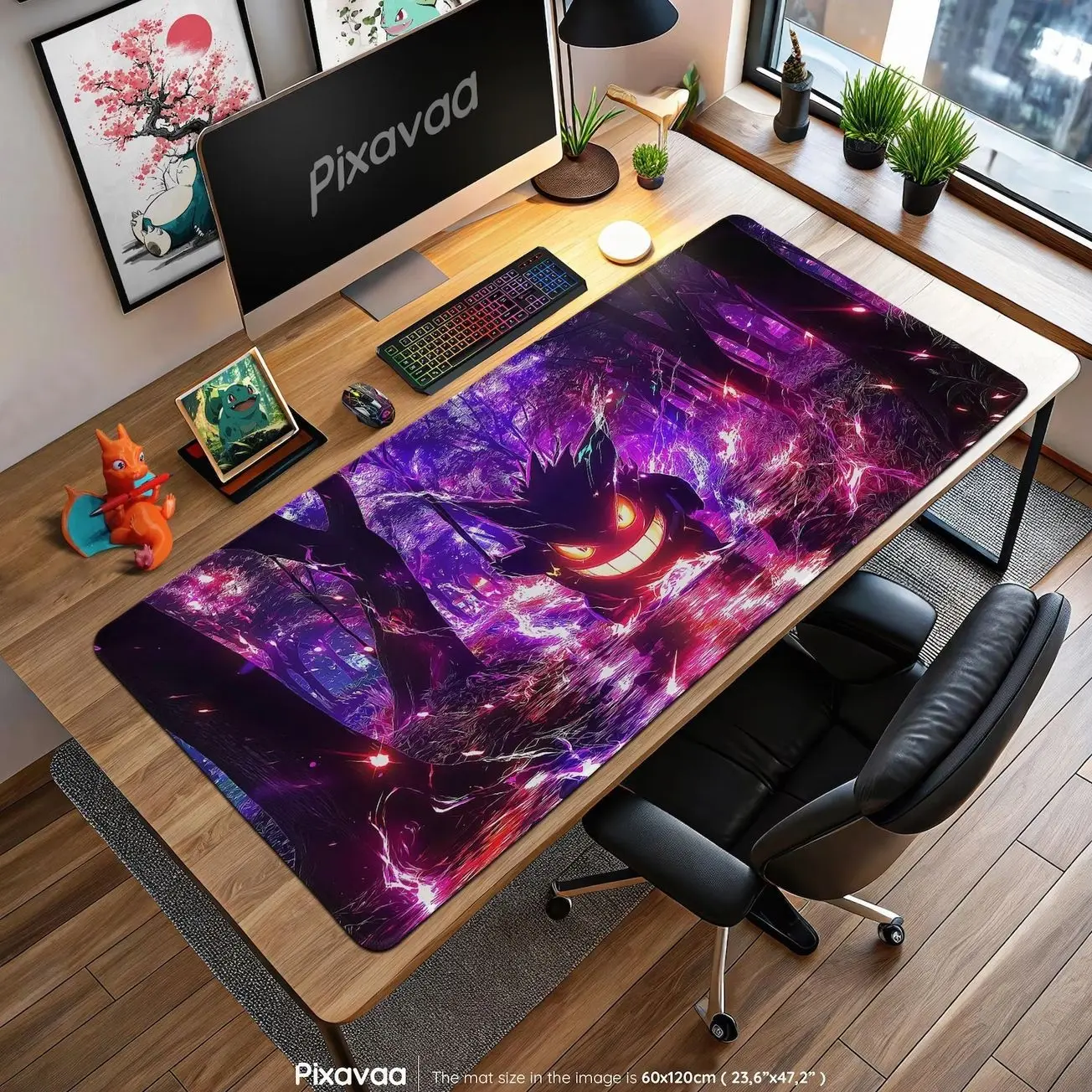 Neon Gengar in Haunted Forest Mouse Pad – Ghost Pokémon Desk Mat, Spooky Gaming Mat, Kanto Decor, Anime Fan Gift