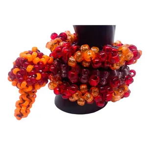 Kandi Rotating Bracelet Cuff W/Orange-Red Mushroom-Handmade Beaded Bracelet-EDC Kandi Rave -Made-To-Order