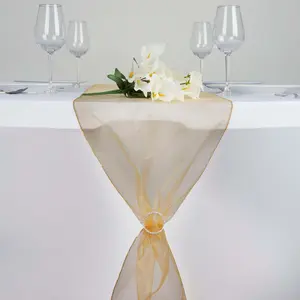 10 Pack Sheer Organza Table Runners 14"x108" Gold - Exquisite & Lightweight Table Decor