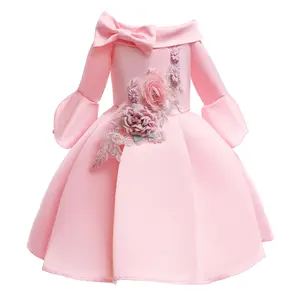 2-10 Years Princess  Little Girl Embroidery Bow Long Sleeve Round Neck  Performance Costume Party  Baby Costume Girl Costume dress