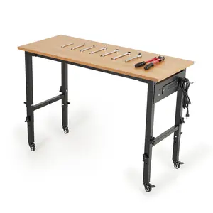 48 Inch Adjustable Workbench with Power Outlet, Heavy Duty 2200 lbs Load Walnut Wood Top Table with Wheels, 75-101cm Height Adjustable, No Drawer