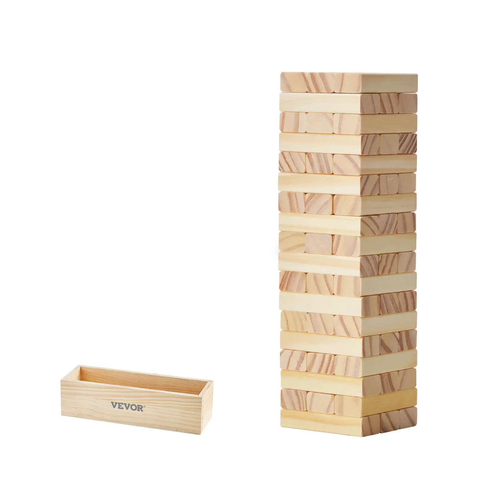 【BackToSchool】VEVOR Tumbling Timber Toy, 54 Blocks Tumble Tower Blocks Game, Pine Wood Tumbling Tower Game with Storage Crate, Multiple Ways to Play Wooden Stacking Game, Tumble Tower Family Game for Indoor/Outdoor