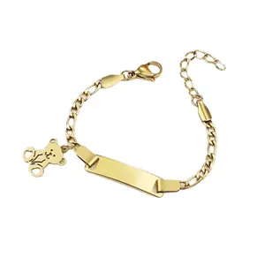 Custom Teddy Bear Charm Bar Bracelet, Personalized Laser Engraved Name Jewelry for Girls & Best Friends