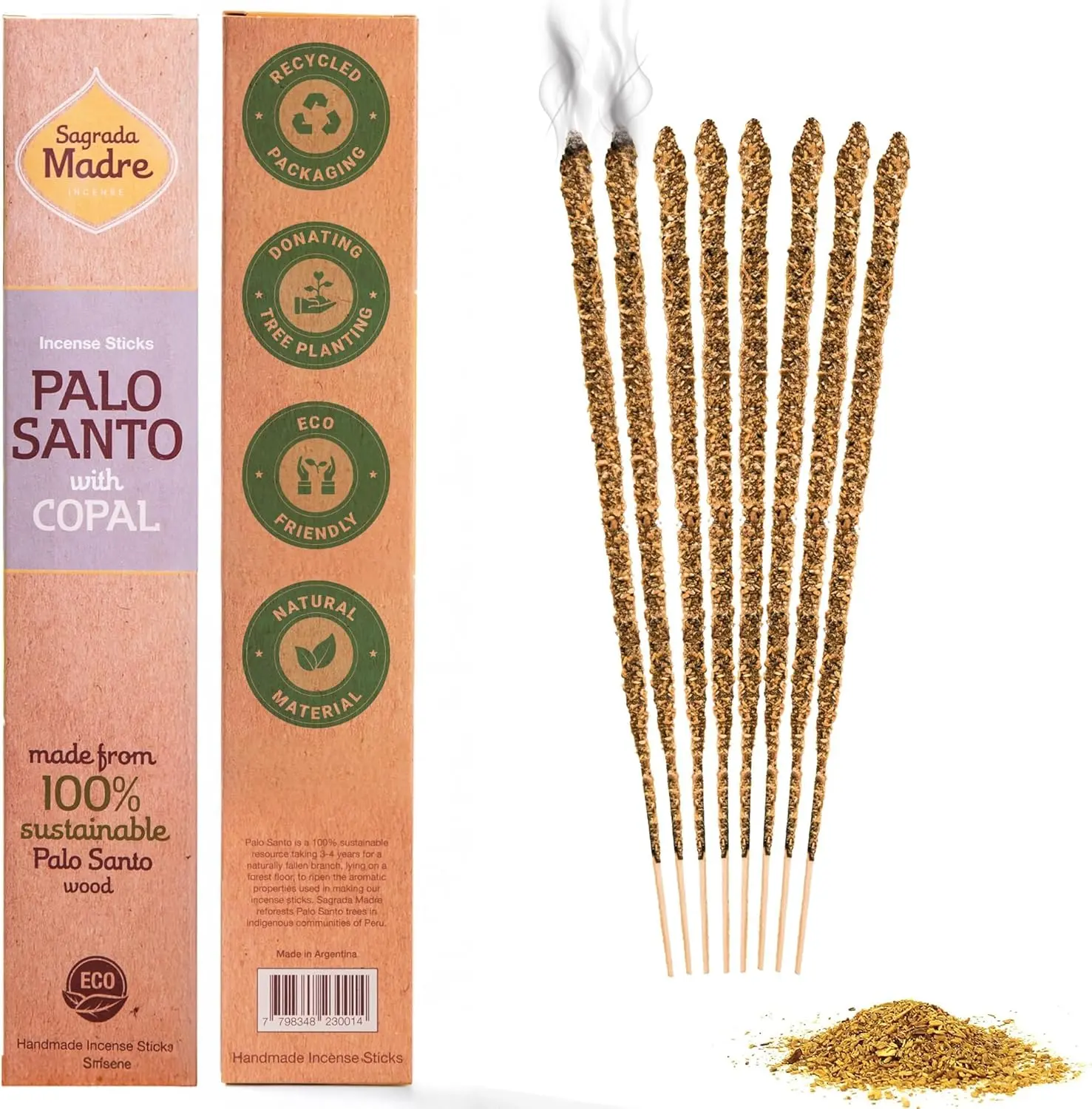 Palo Santo Incense Sticks | Wild Harvested Thick Natural Incense | Sagrada Madre Copal, Meditation & Energy Cleansing – 8 Sticks