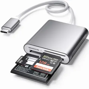 USB C SD Card Reader,  3-Slot USB 3.0 Type-C Flash Memory Card Reader for USB C Device, Supports  Compact Flash Memory Card and  Professional CompactFlash Card - Grey