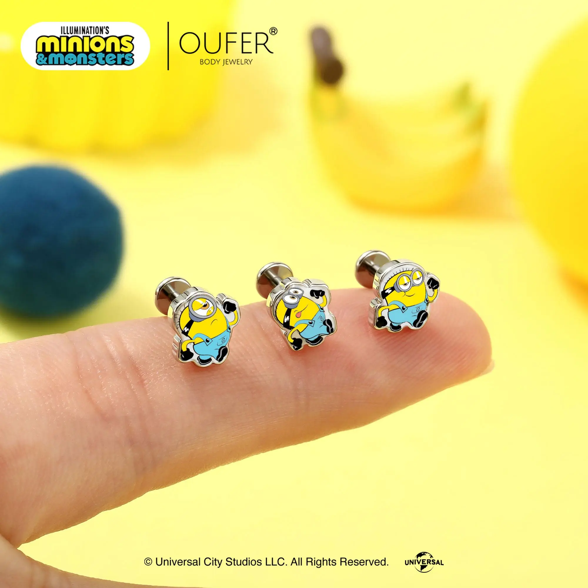 MINIONS × OUFER Forward Motion 16G Stainless Steel 3PCS Cartilage Stud Set