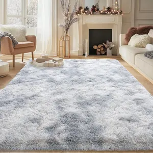 AAFKK Soft Shag Rugs For Bedroom, Tie-dye Sliver Grey Fluffy Shaggy Rugs For Living Room Nursery, Luxury Modern Plush Carpet Girls Boys Kids Room Dorm Indoor Home Decor, Upgrade Non-Slip