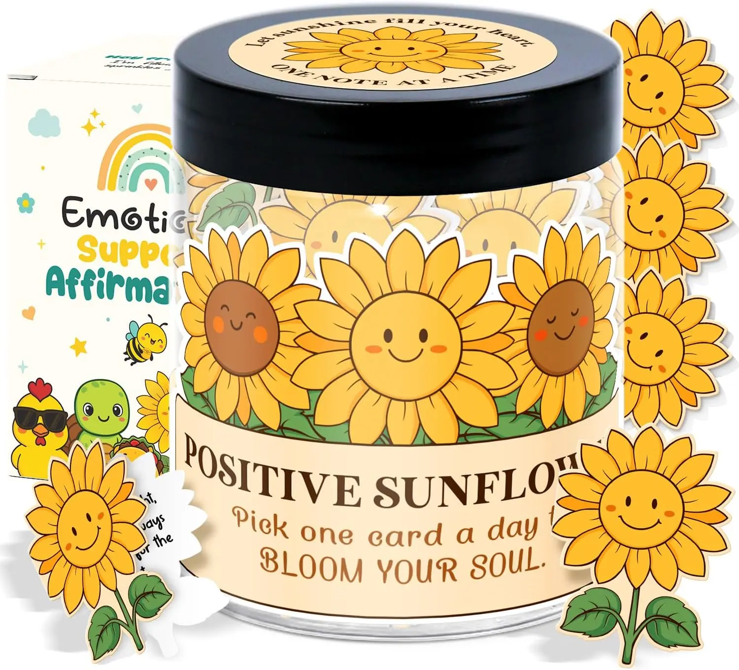 Sunflower Gifts For Women - Mothers Day Gifts For Mom, Women, Teens, Kids, Girls - 60 Positive Affirmation Cards Jar - Birthday Gift For Womens, Mom, Coworkers, Friends, Sister