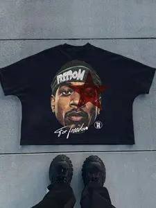 Men's Cartoon Print Round Neck Crop Tee, Loose Casual Short Sleeve T-shirt for Daily Wear, Men's Top for All Seasons, Tropical