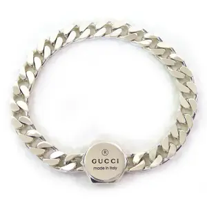 Pre-owned GUCCI Sterling Silver 925 (Ag925) Small Leather Goods Trademark Bure Rubbed T logo bangle Silver Bracelet
