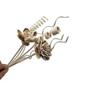 Natural Wood Grain Jasmine Leaf Diffuser Set, 27cm Floral Head Design Reed Diffuser Decor, Elegant Home Fragrance Accessories