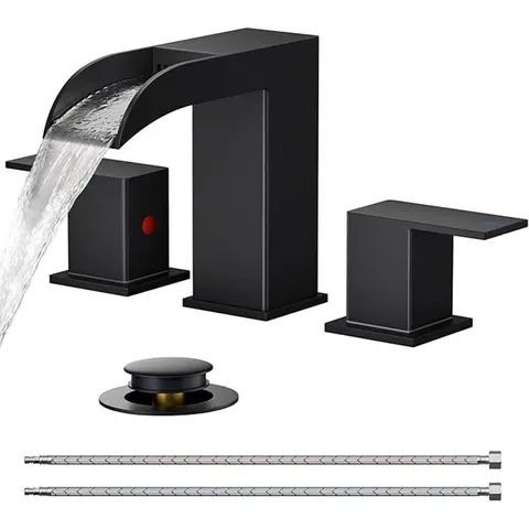 FORIOUS 8-in Widespread 3-Hole Waterfall Bathroom Faucet with Metal Pop-up Drain, Hose, Built-in Rubber Seal Blocks Drips, Copper Ceramic Cartridge Resists Wear, Lead-Free Water for Sink Vanity, Modern Home Decor, Trailers homemakeover