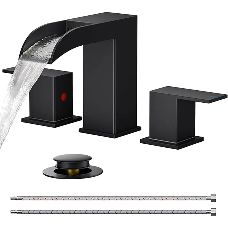 FORIOUS 8-in Widespread 3-Hole Waterfall Bathroom Faucet with Metal Pop-up Drain, Hose, Built-in Rubber Seal Blocks Drips, Copper Ceramic Cartridge Resists Wear, Lead-Free Water for Sink Vanity, Modern Home Decor, Trailers homemakeover