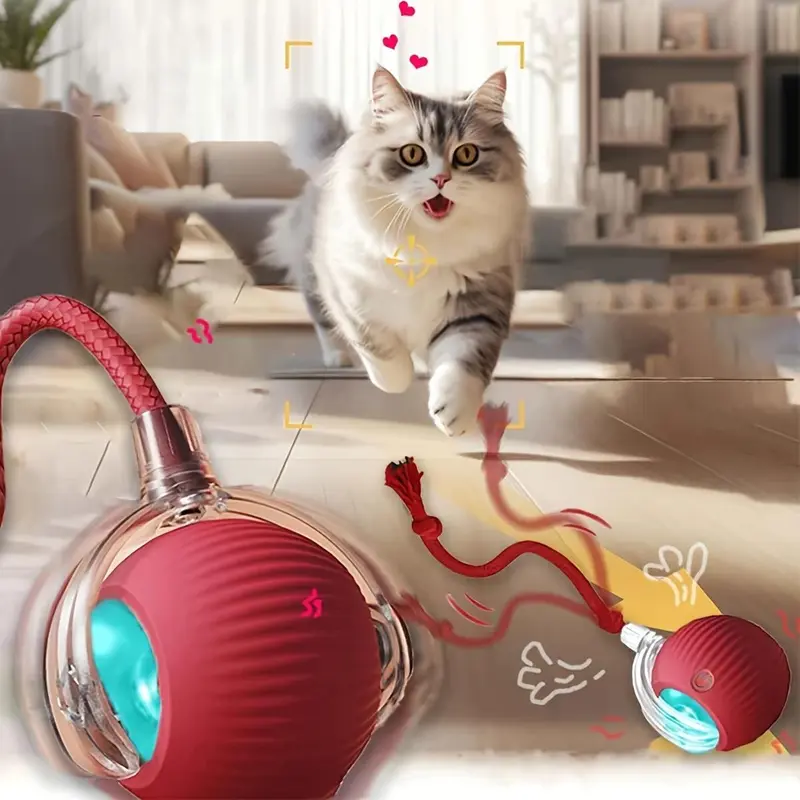 FuzzTik Cat Interactive Ball Toy, with Tail Automatic Rolling Ball, Rechargeable Smart Pet Interactive Toy, Cat Smart Ball dog toys fyi