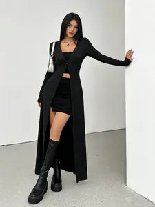A women's black sexy high-end sense deep V-neck waist-cinching long coat Casual, suitable for spring and summer, suitable for daily commuting street play, party photography and other occasions.