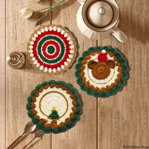 Handmade Crochet Christmas Heat Resistant Coaster Knitted Cartoon Yarn Mat For Home Kitchen Table Decor Holiday Party Ornament And Festive Gift
