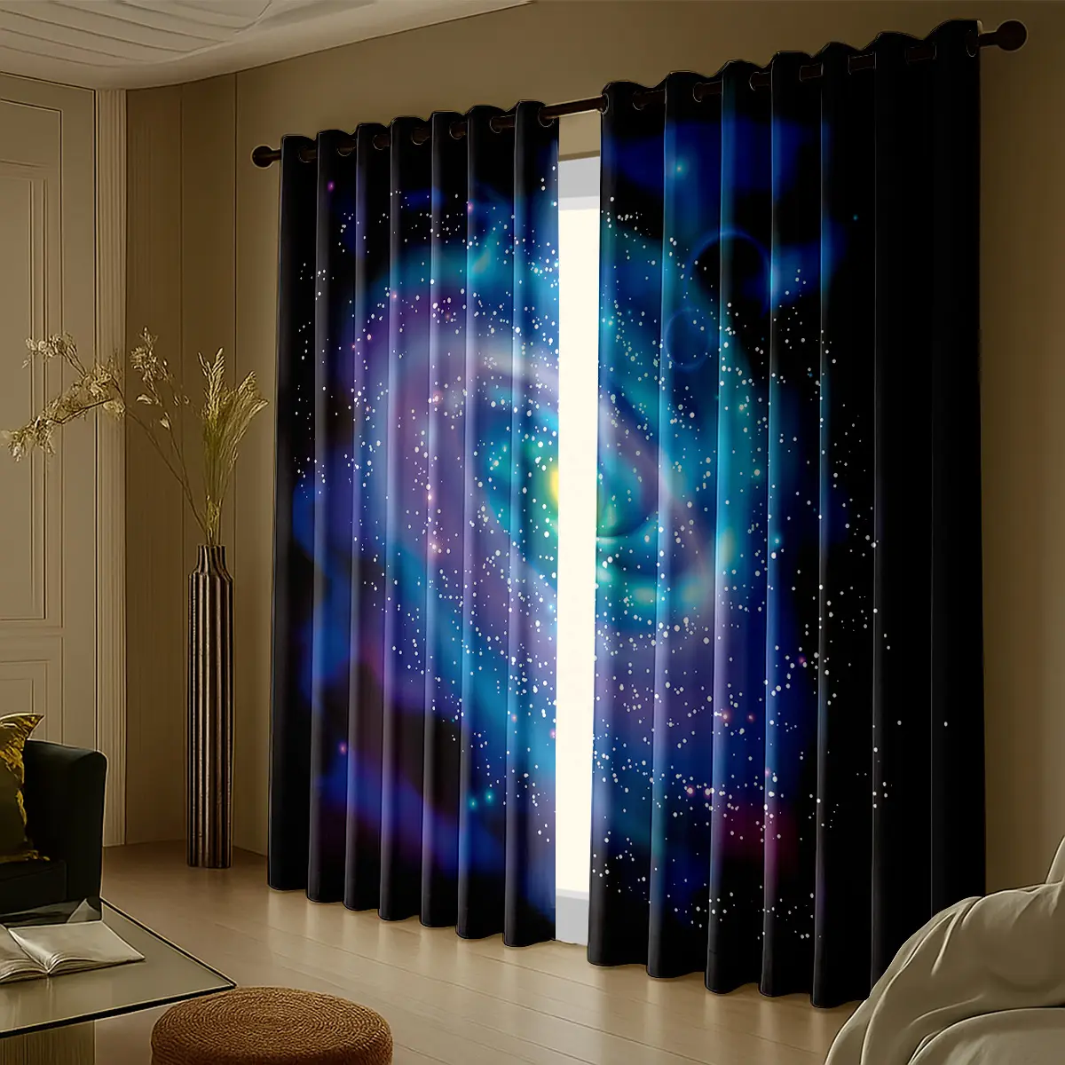 2pcs Galaxy Print Blackout Curtains, Contemporary Style, 72 Inch Width, Ideal for Bedroom Living Room Kitchen Bathroom, Indoor Use, Blackout Cloth
