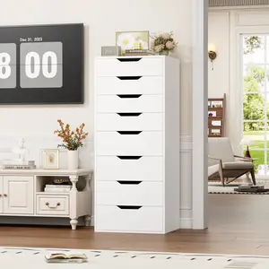 Tall White Dresser, 8 Drawer Dresser with Groove Handles, Chest of Drawers with Large Storage Space for Small Spaces Home Office