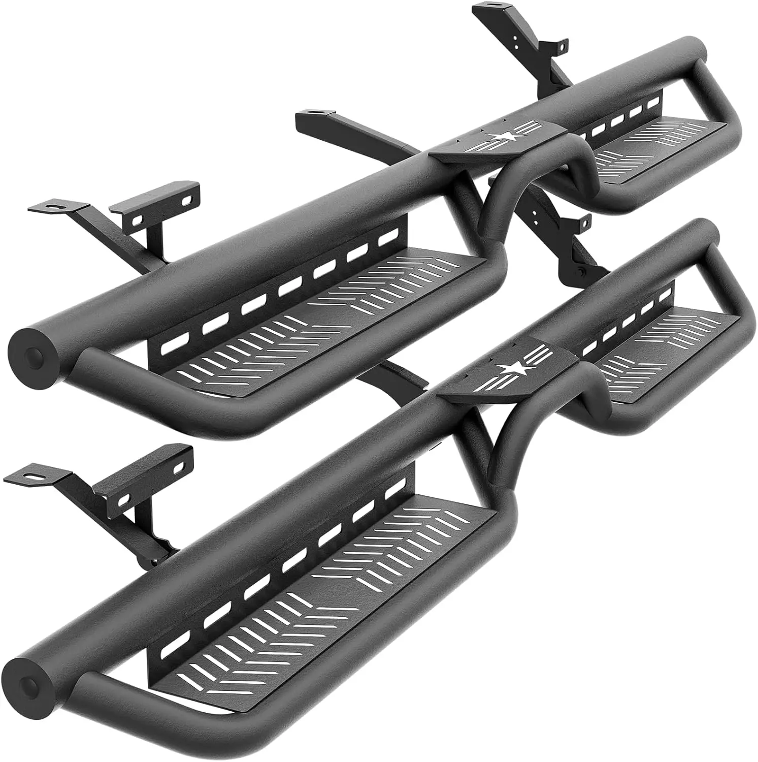 【YZONA】Quad Cab Running Boards Side Steps - Bolt-on Bar for 2002-2008 Dodge Ram 1500, 2003-2009 Ram 2500 3500 Double/Extended Cab, Heavy-Duty Steel 2-Stair Design, Black with Star Logo, Truck Accessories Auto Car Accessories Vehicle Accessories