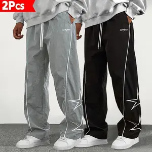 Men’s Star Print Wide-Leg Casual Pants – Trendy style featuring a star design; equipped with an adjustable drawstring waistband for a comfortable fit; suitable for various occasions, such as everyday commuting and weekend outings., Activewear, Personalize