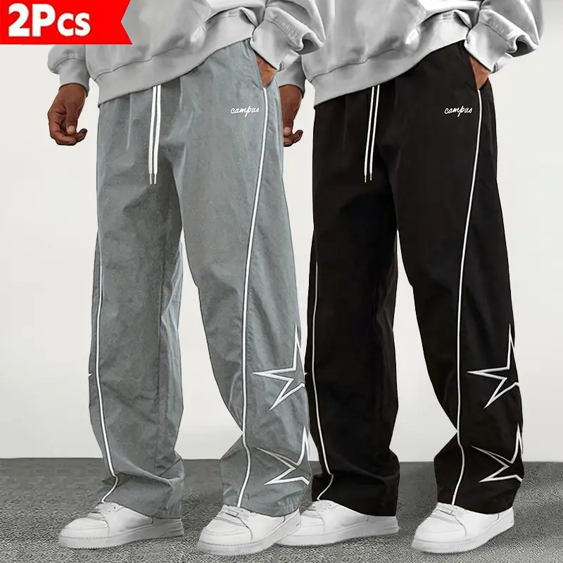 Men’s Star Print Wide-Leg Casual Pants – Trendy style featuring a star design; equipped with an adjustable drawstring waistband for a comfortable fit; suitable for various occasions, such as everyday commuting and weekend outings., Activewear, Personalize