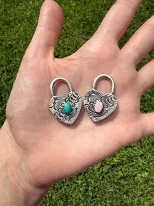 Navajo Turquoise or Pink Conch Heart Locket Sterling Silver Pendant