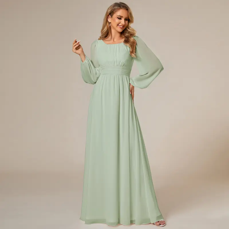 Ever-Pretty  2026 Valentine dress Spring  Evening dress , Long Sleeve Chiffon A-Line Empire Waist Formal Dress – Graceful for Weddings & Evening Dress, Valentine dress Spring  dress0106B