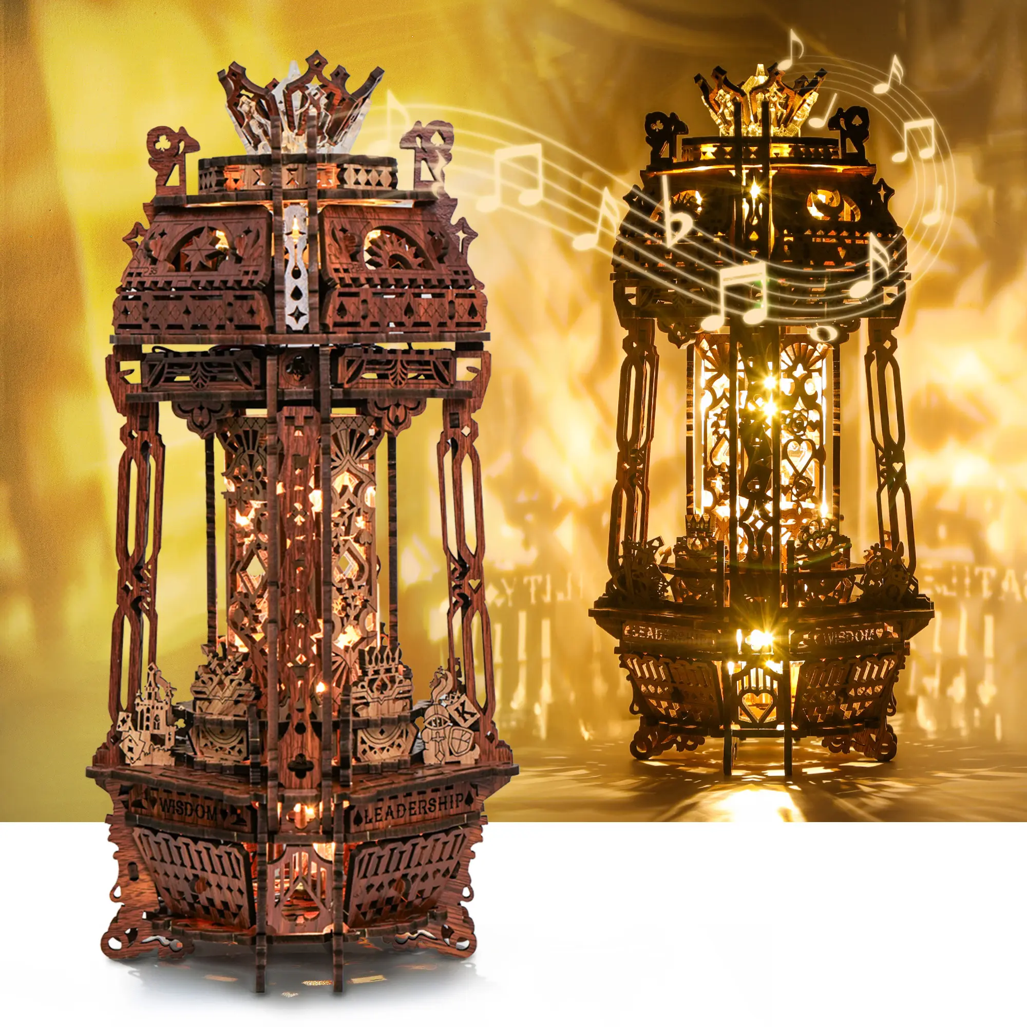 FUNPOLA LED 3D Wood Puzzle Poker World Projector Lamp – DIY Craft Kit with LED Lights and Music Box – Creative Poker-Themed Lamp, Nightlight Gift for Home Décor - DealsForYouDays
