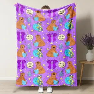 Bear in the Big Blue House Nostalgia Cartoon Blanket, Vintage 90s Retro All Over Print Throw, Soft Lightweight Cozy Blanket for Couch Bed Nap, Throwback Gift for 90s Kids, Childhood Fans & Cartoon Lovers, Perfect Christmas & Birthday Present