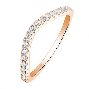 Rose Gold Curved Wedding Bands for Women Stacking Solid 925 Sterling Silver Eternity Rings Cz Wishbone Size 4-10 #Love Story