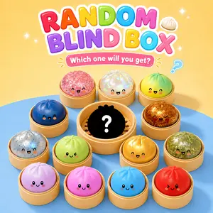 Glitter Dumpling Squishy Blind Box with Steamer, Cute Sensory Fidget Steamed Bun Squeeze Toy for Kids Adults, Summer Travel Party Favors