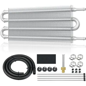 5/16" Transmission Oil Cooler Kit, Aluminium alloy 4 Pass Tube and Fin Oil Cooler Kit with Hose Mounting Kit, Silver