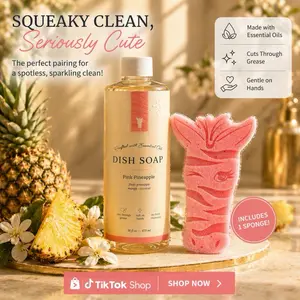 Pink Zebra Dish Soap w Double Sided Sponge.