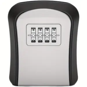 4 Digit Combination Code Wall Mounted Key Safe, Key Storage Box with Sliding Cover, Durable Metallic & Plastic Structure Password Lock, Home Or Business Use